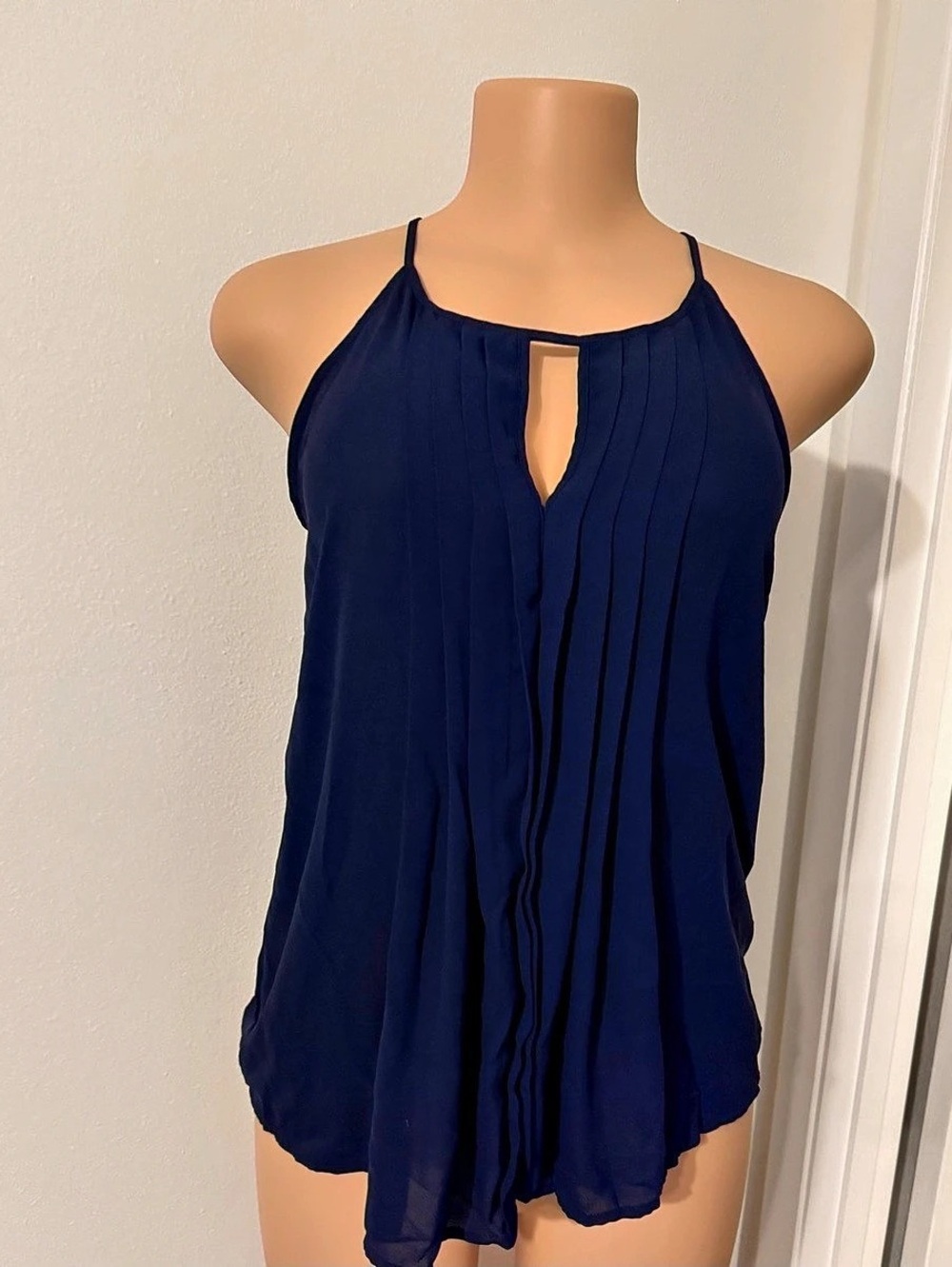 Navy Pleated Keyhole Camisole Like New